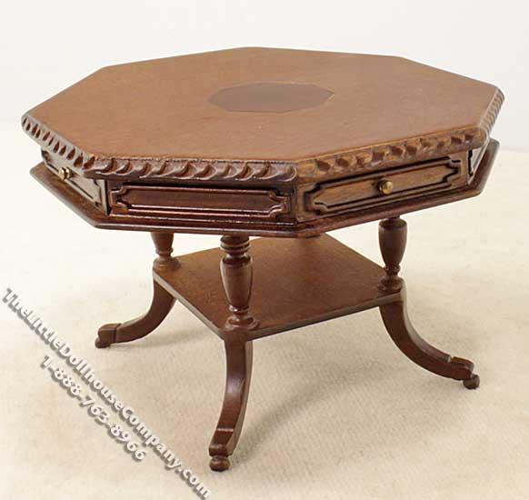 (image for) Miniature Walnut Octagonal Table for Dollhouses