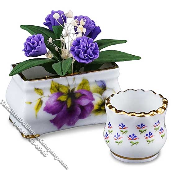 (image for) Miniature Purple Flowers in Planter with Pot for Dollhouses