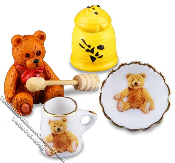 (image for) Miniature Honey Bear Breakfast Set for Dollhouses