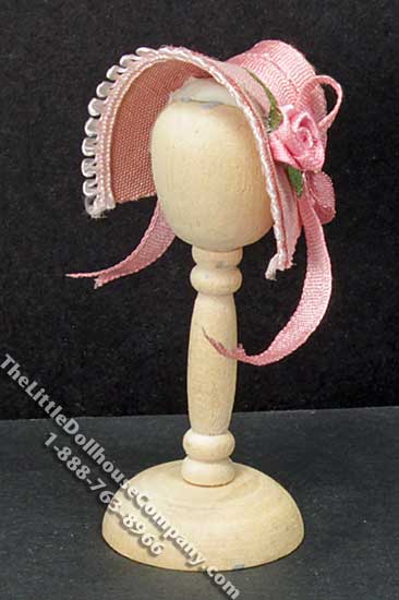 (image for) Miniature Pink Bonnet w/Pink Ribbon Strap for Dollhouses