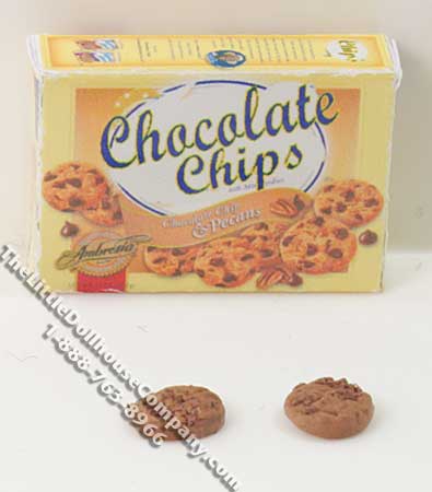 (image for) Miniature Chocolate Chip Cookie Box w/2 Cookies for Dollhouses
