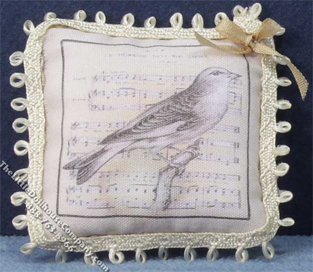 (image for) Miniature Pillow with Bird & Music Pattern for Dollhouses