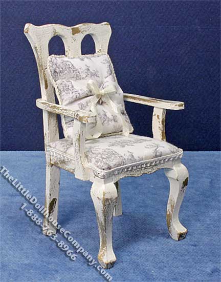 (image for) Miniature White Distressed Arm Chair for Dollhouses