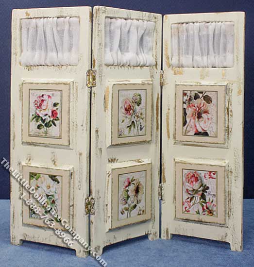 (image for) Miniature Cream Privacy Screen w/Flower Theme for Dollhouses
