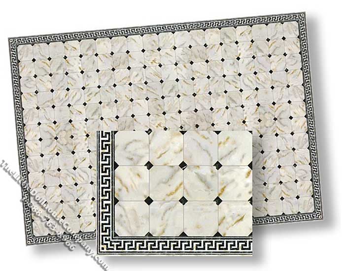(image for) Miniature Faux Marble w/Greek Key Border Flooring for Dollhouses