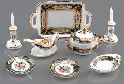 (image for) Miniature Irish Rose Pattern Dinner Set For Dollhouses