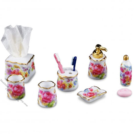 (image for) Miniature Dresdner Rose Pattern Bathroom Set For Dollhouses