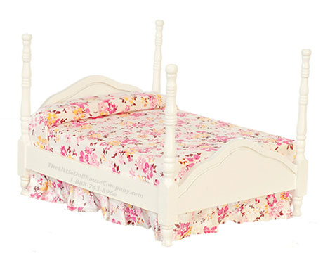 (image for) Miniature White 4-Poster Bed For Dollhouses