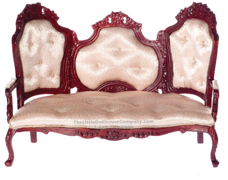 (image for) Miniature Mahogany Rose Rococo Sofa For Dollhouses