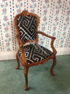 (image for) Miniature Walnut Gold Trim Armchair for Dollhouses