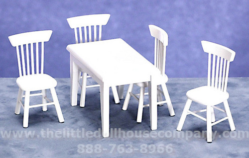 (image for) Miniature White Kitchen Table Set 5pc For Dollhouses