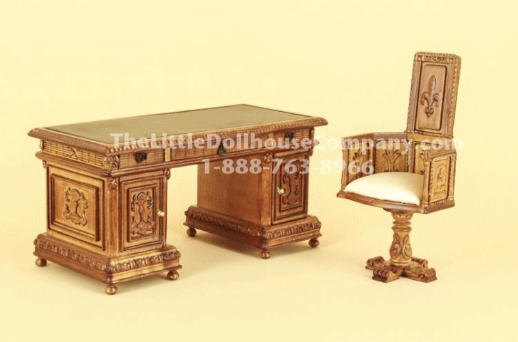 (image for) Miniature Walnut Casimer Desk With Chair for Dollhouses