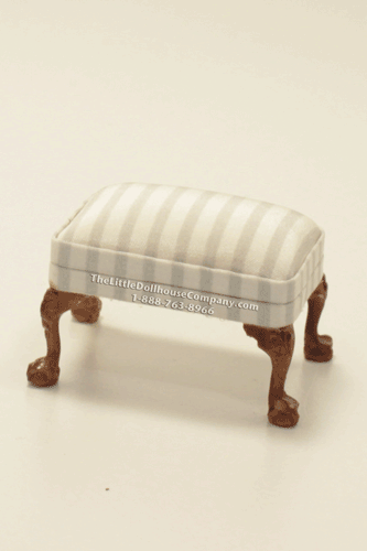(image for) Miniature Satin Striped Walnut Ottoman for Dollhouses