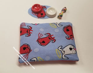 (image for) Miniature Fabric Dog Bed, Floor Mat and Ceramic Food Bowls