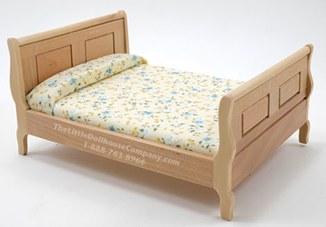(image for) Miniature Oak Sleigh Bed For Dollhouses