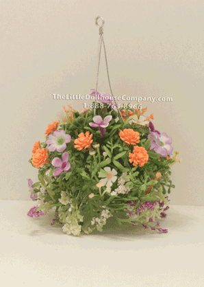 (image for) Miniature Peach and Purple Hanging Basket For Dollhouses