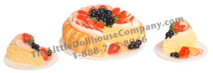 (image for) Miniature Fruit Cake With 2 Dishes for Dollhouses