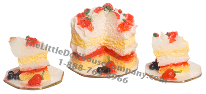 (image for) Miniature Strawberry Cake With 2 Dishes for Dollhouses