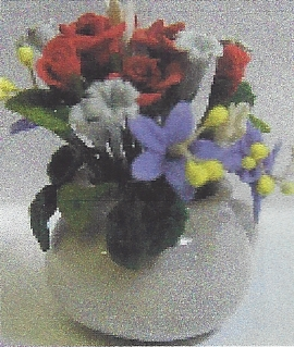 (image for) Multi-Coloured Flower Arrangement in a White Carn (1-3/8")