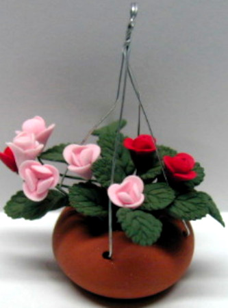(image for) Miniature Hanging Red & Pink Flowers For Dollhouses