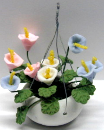 (image for) Miniature Hanging White Blue & Pink Flowers For Dollhouses