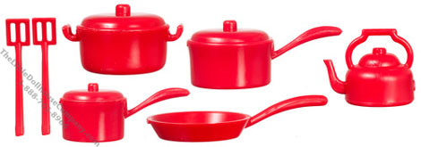 (image for) 10 Pieces Red Kitchenware For Dollhouses