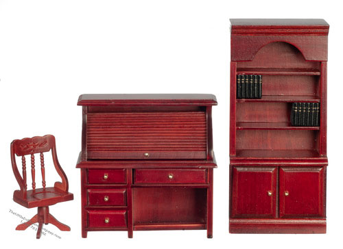 (image for) Miniature Mahogany Study Set For Dollhouses
