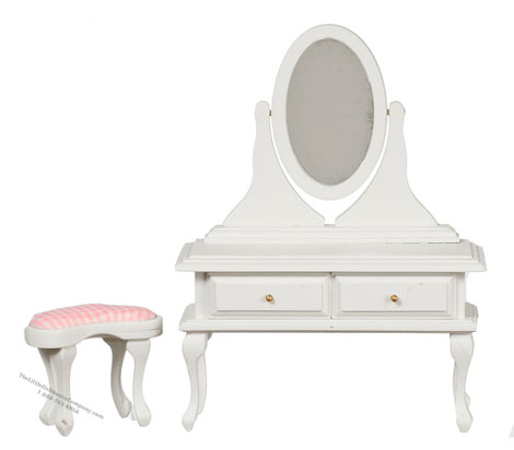 (image for) Miniature White Vanity With Stool For Dollhouses