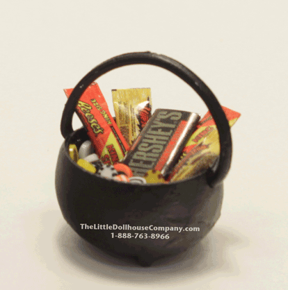 (image for) Miniature Filled Halloween Treat Cauldron for Dollhouses