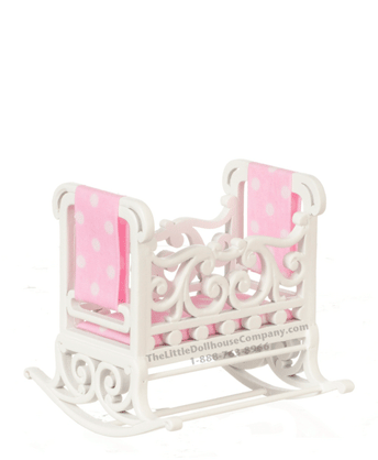 (image for) Miniature White Windsor Cradle for Dollhouses