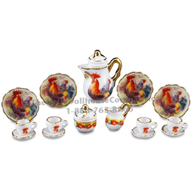 (image for) Dollhouse Scale Model Rooster Pattern Coffee Set