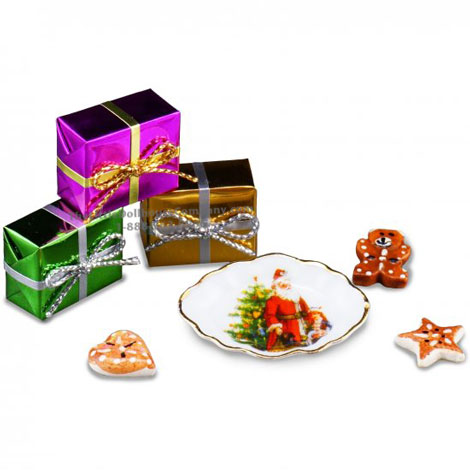 (image for) Miniature Christmas Presents & Cookie Plate For Dollhouses