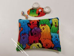 (image for) Miniature Fabric Dog Bed, Floor Mat and Ceramic Food Bowls