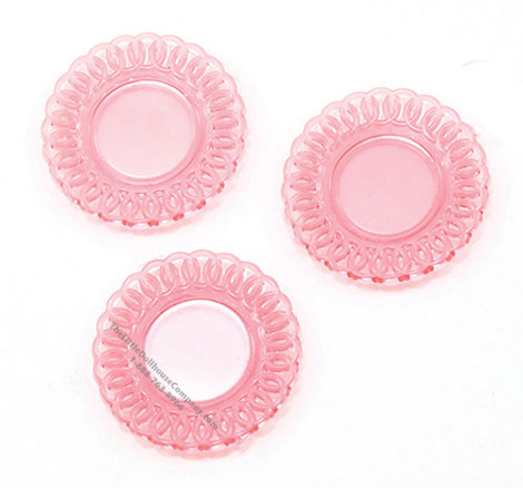(image for) Miniature Transparent Pink Lace-Edged Plates For Dollhouses
