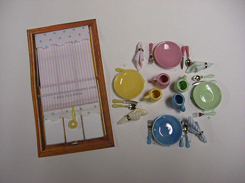 (image for) Miniature Designer Window Shade And Dinner Set For Dollhouses
