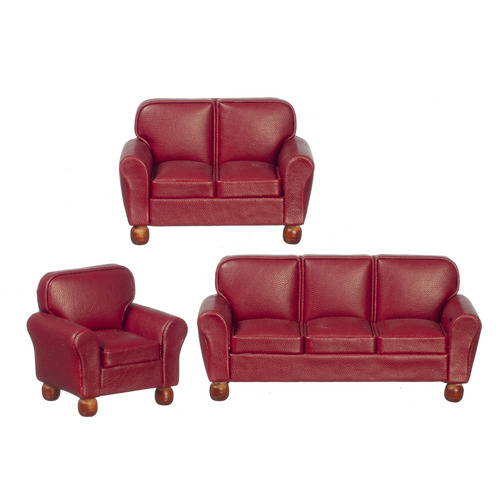 (image for) Dollhouse Miniature Red RS Leather Sofa Set