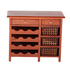 (image for) Miniature Walnut Cabinet with Wine Rack and Baskets