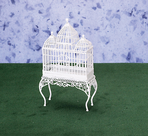 (image for) Dollhouse Scale Model Bird Cage - White Metal