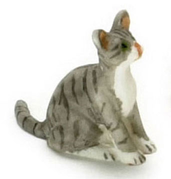 (image for) Miniature Grey Sitting Kitten for Dollhouses