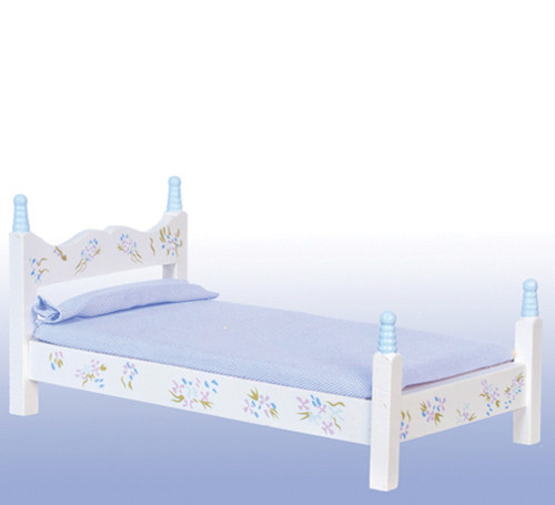 (image for) Miniature White/Blue Single Bed for Dollhouses