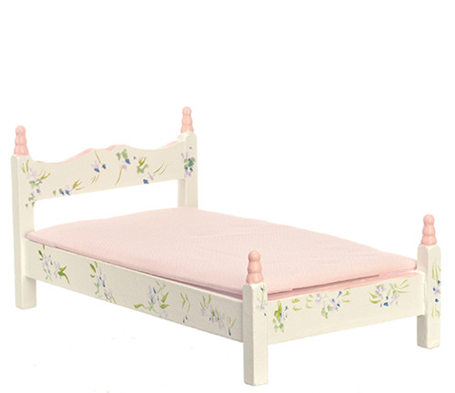 (image for) Miniature White/Pink Single Bed for Dollhouses