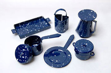 (image for) Miniature Blue Cookware Spatterware For Dollhouse