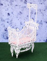 (image for) Miniature White Wire Baby Crib for Dollhouses