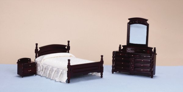 (image for) Dollhouse Miniature Mahogany Bedroom Set (3pc)