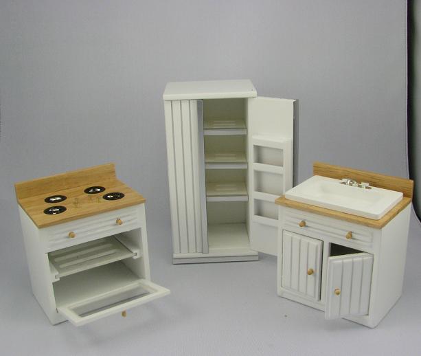(image for) Dollhouse Scale Model Oak and White Appliances Set (3 pc)