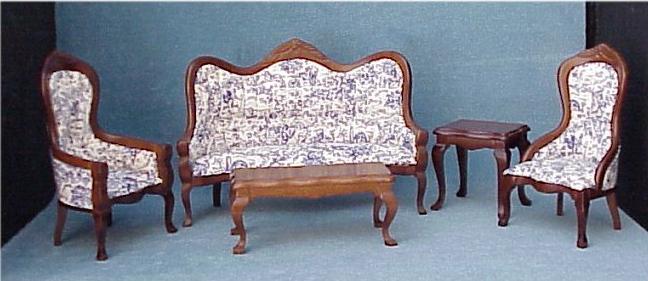 (image for) Walnut Living Room - Blue Toile