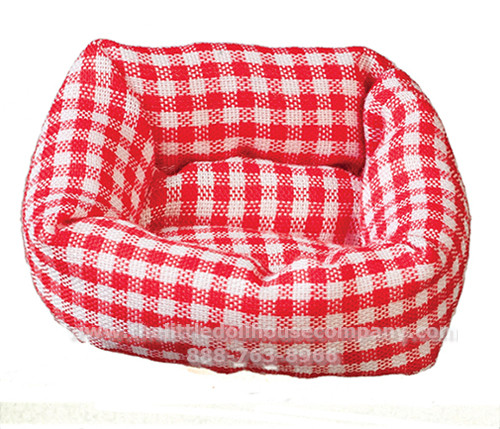 (image for) Dollhouse Scale Dog Bed, Red & White Checker pattern