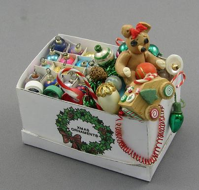 (image for) Dollhouse Miniature Box of Christmas Ornaments