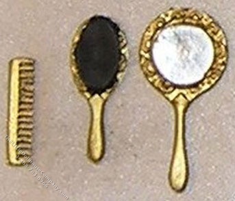 (image for) Miniature Mirror, Brush, Comb Set, Gold Color for Dollhouses