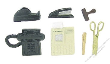 (image for) Miniature Office Desk Set, 7 Pieces for Dollhouses